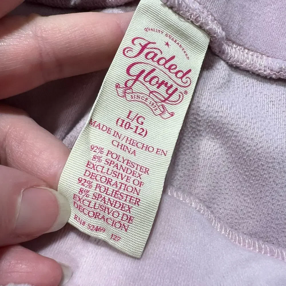 Faded Glory Girls Velvet Velour Pants Casual Blush Pink Rhinestone Butterfly Lrg